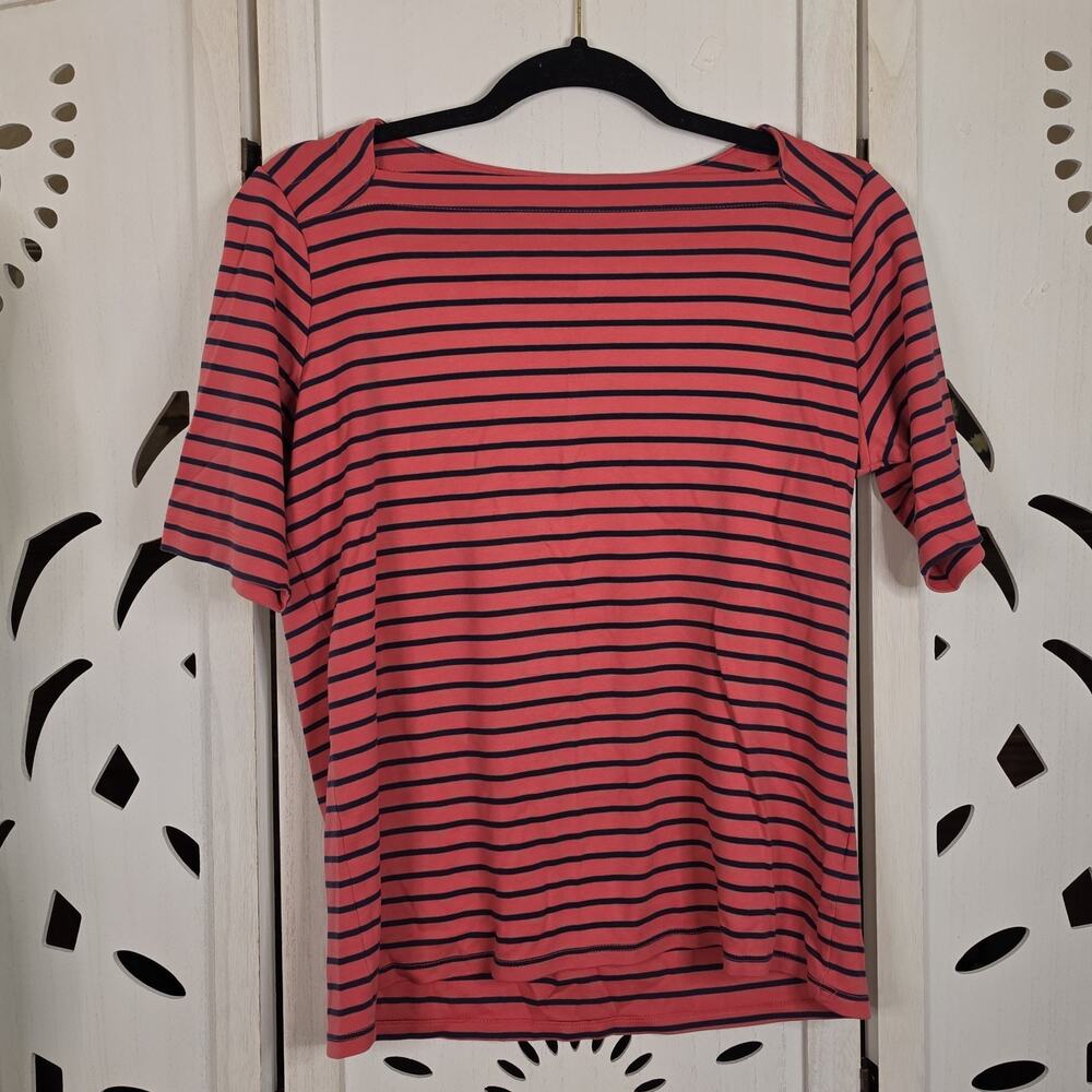 Women's Misses LL Bean Pink With Blue Stripes Shirt Size Medium Regular